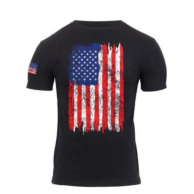 Black Distressed Red, White & Blue US Flag Athletic Fit T-Shirt (3X-Large)