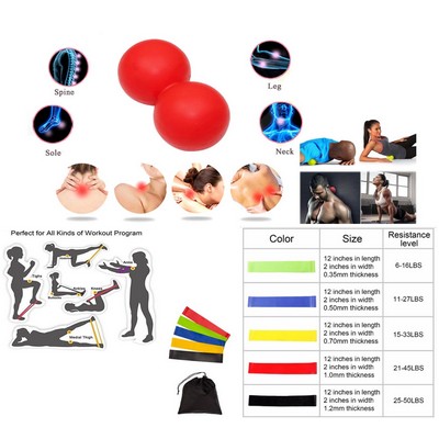 Kidder Double Massage Ball + Fitness Resistance Bands Set (Red)