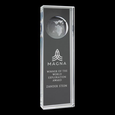 Clear Crystal Rectangle with Engraved Globe 2 3/4" x 8 3/4"