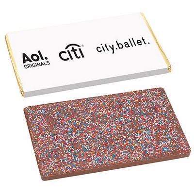 Foil Wrapped One Pound Belgian Chocolate Bar w/ Rainbow Nonpareil Sprinkles