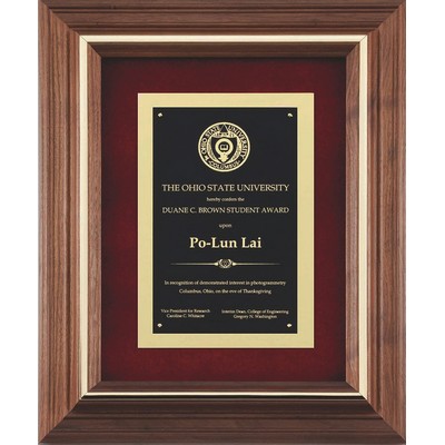 Walnut/Gold Inlay Frame with Black Brass Plate on Red Velour, 12-1/2"x15-1/2"