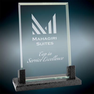 Large Rectangle Glass Award w/Black Marble Base