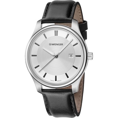 Swiss Army City Classic White Metallic Dial Black Leather Strap Small