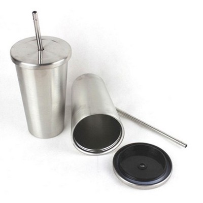 16Oz Double Layer Stainless Steel Straw Cup