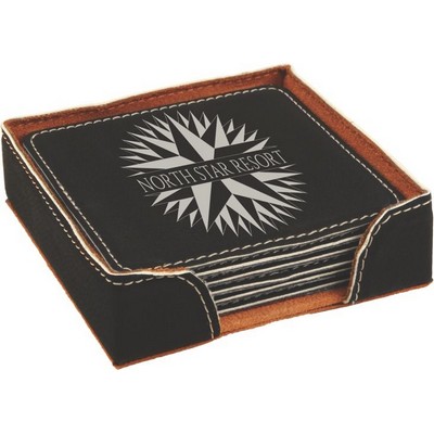 Black & Silver Leatherette Square Coaster Set