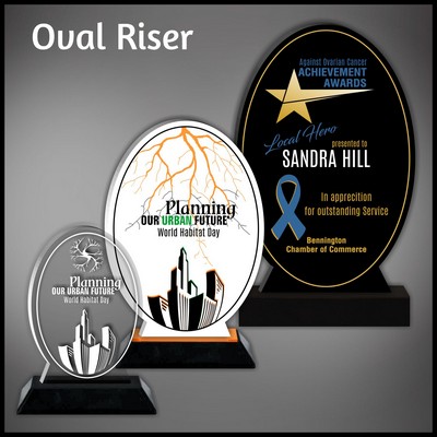 6" Oval Riser Clear Acrylic Award in a Black Wood Base