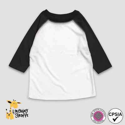 Toddler Raglan T-Shirts - 3/4 Sleeve Baseball T-Shirts-White/Black-100% Polyester-Laughing Giraffe®