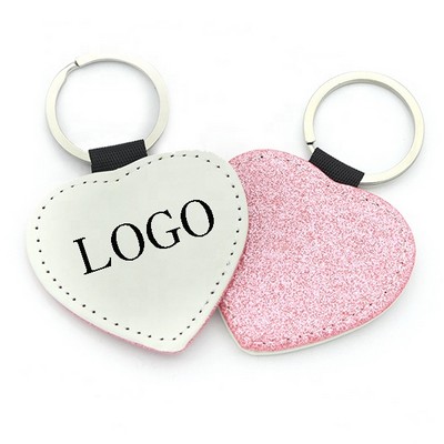 PU Leather Keychain With Glitter Powder Heart Shape