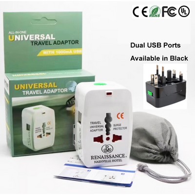 Universal Travel Adapter With Surge Protector - Dual Usb Ports