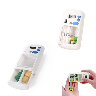 2 Compartments Medicine Pill Case w/Alarm Reminder