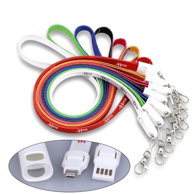 2-in-1 USB Fast Charger Cable w/Ruler Polyester Lanyard