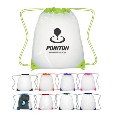 Clear Transparent Beach Or Outdoor Drawstring Backpack Or Cinch Bag