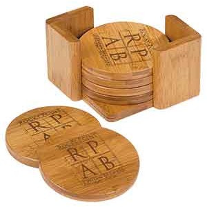 3 3/4" Bamboo Round 6-Coaster Set with Holder