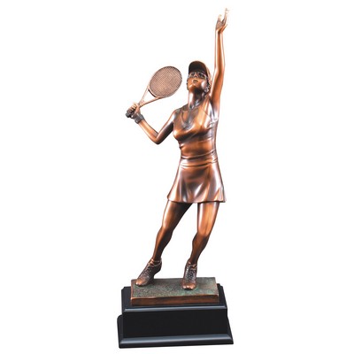 17½" Electroplated Bronze Female Tennis Player Trophy