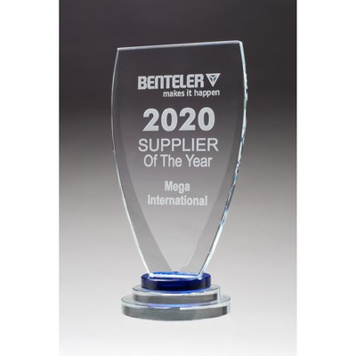 Chalice Series Glass Award Blue and Clear Glass Pedestal Base (5" x 9.25")