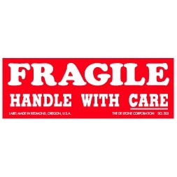 Fragile Handle With Care Paper Labels - 1.5" x 4"