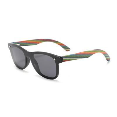 Rainbow-striped Wood Sunglasses -Smoke Lenses - Black Frames