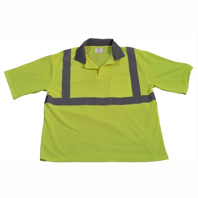 ANSI/ISEA 107-2015 Class 2 Lime Birdseye Mesh High Vis Short Sleeve Polo shirts