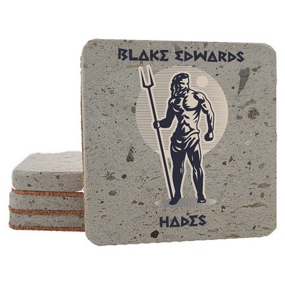 4" Square White Sandstone Terrazzo Coaster Set