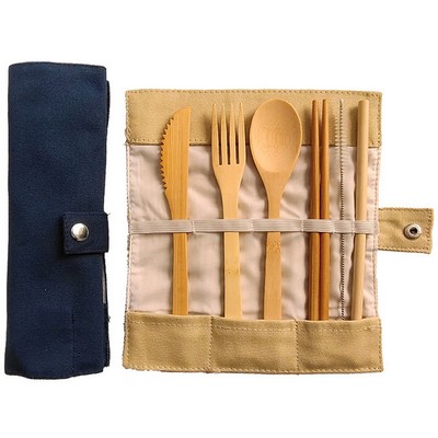 Bamboo Fork Knife Spoon Straw Utensil Set