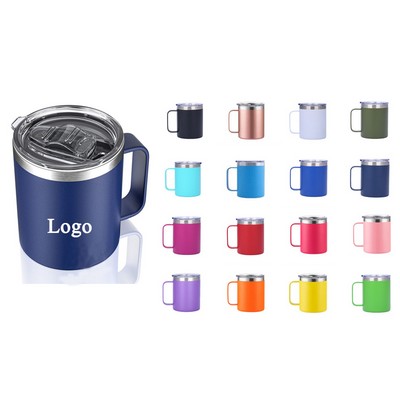 12oz Stainless Steel Double Vacuum Insulation Mug With Lid And Handle