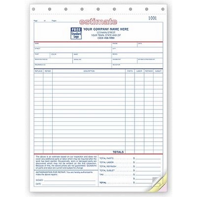 Auto Repair Estimate Form (3 Part)