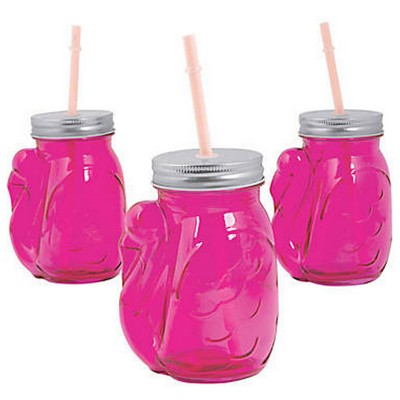 Flamingo Jar with Lid and Straw