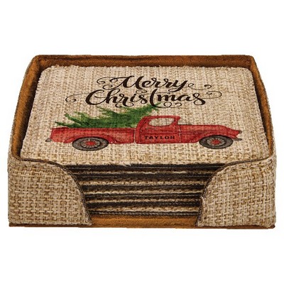 Burlap Square 6-Coaster Set, 4x4"