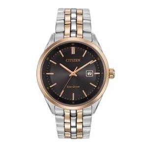 Citizen® Men's Corso Eco-Drive® Rose Gold Two-Tone Watch w/Black Dial