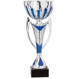 14" Assembled Silver/Blue Cup Trophy w/Handles