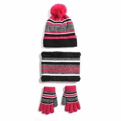 Kids Beanie Hat Scarf Gloves Winter Set