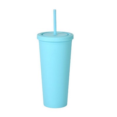 24 oz Double Wall Plastic Tumblers with Lids and Straws