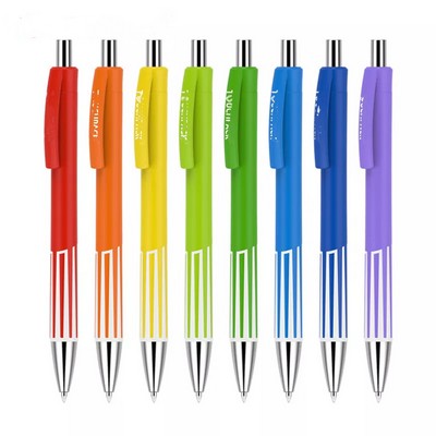 Colorful Plastic Click-Action Ballpoint Pens With Stripe