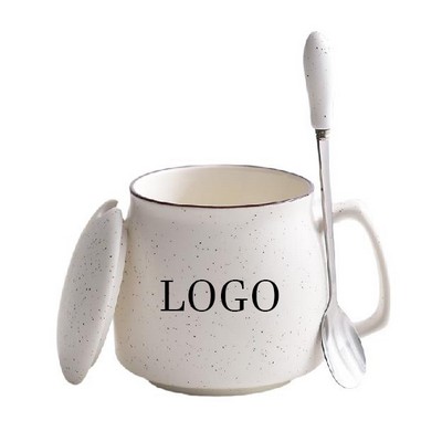 13.5 Oz Ceramic Coffee Mug With Lid And Spoon