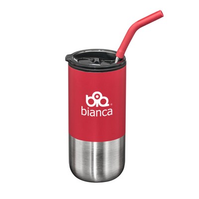 Bondi Double Wall SS Tumbler w/Straw -18oz Red