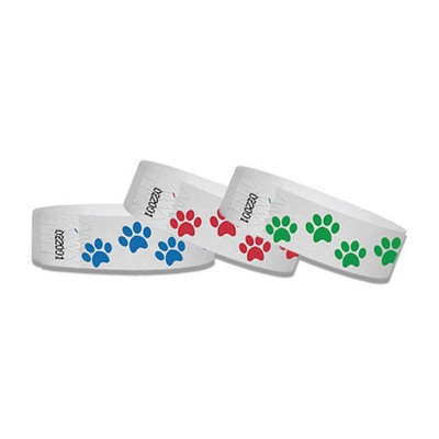 3/4" wide x 10" long - 3/4" Paw Print Tyvek Wristbands Printed 1/0