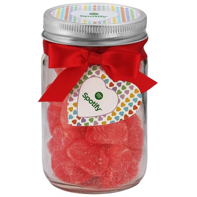 12 Oz. Mason Jar with Candy Confections - Sugar Dusted Jelly Hearts