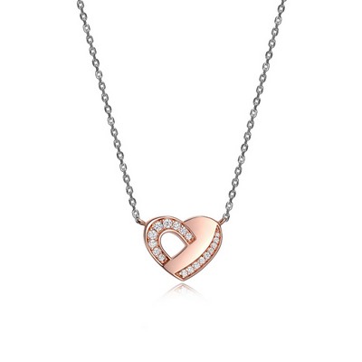 ELLE "Motif" Heart with Cubic Zirconia Necklace - Silver and Rose Gold