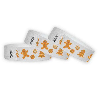 3/4" wide x 10" long - 3/4" Gingerbread Man Tyvek Wristbands Blank 0/0