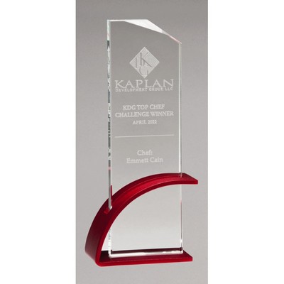 Wellton Glass Award with Red Base, 9.375"H