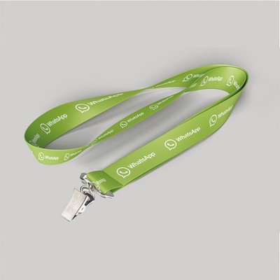 1" Lime Green custom lanyard printed with company logo with Bulldog Clip attachment 1"