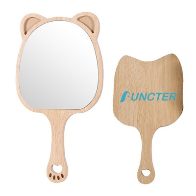 Bear Shape Wood Handheld Mirror Makeup Mirror - Size S