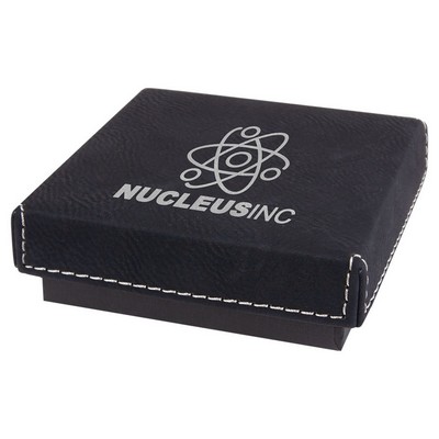 3 1/2" x 3 1/2" Black/Silver Medal Box with Laserable Leatherette Lid