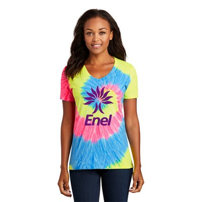 Port & Company® Ladies Tie-Dye V-Neck Tee