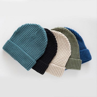 Thick Warm Cap Women Winter 100% Acrylic Waffle Knit Beanie