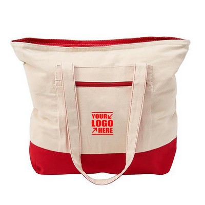 12 oz Cotton Canvas Boat Tote With Zipper