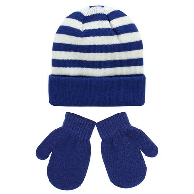 Cozy Toddler Striped Knit Beanie & Mittens Set