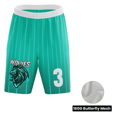 Unisex and Kids' Full Sublimation Basketball Standard Length Shorts - Butterfly Mesh