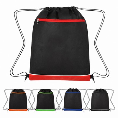 Drawstring Backpack with Zipper Pocket 210D Polyester