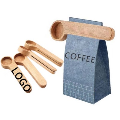 2 In 1 Wooden Coffee Scoop And Bag Clip